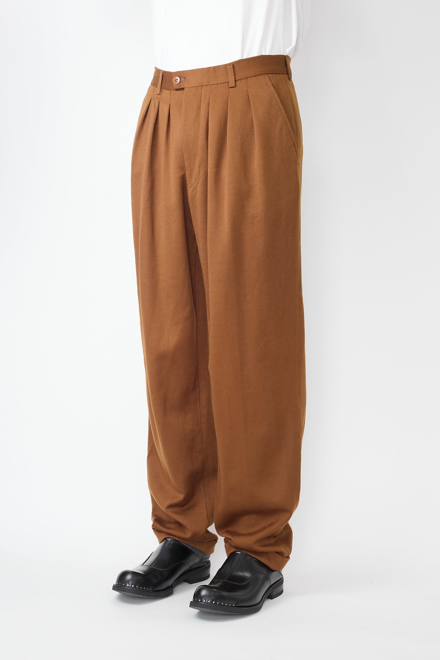 KENZO HOMME BROWN WOOL GABARDINE WIDE PANTS