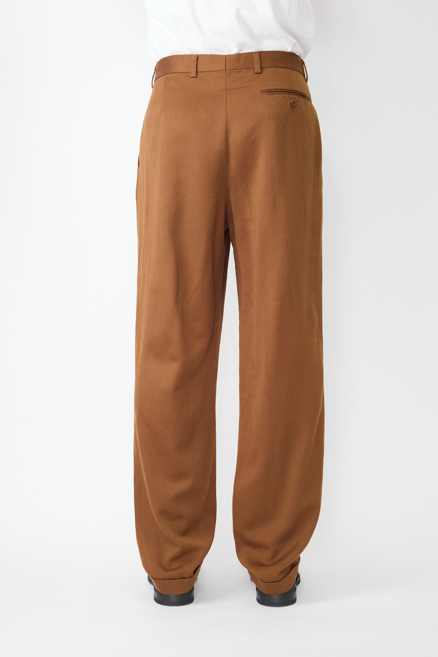 KENZO HOMME BROWN WOOL GABARDINE WIDE PANTS