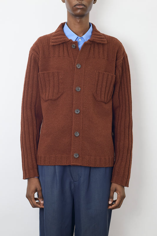 DRIES VAN NOTEN BROWN WOOL KNIT JACKET