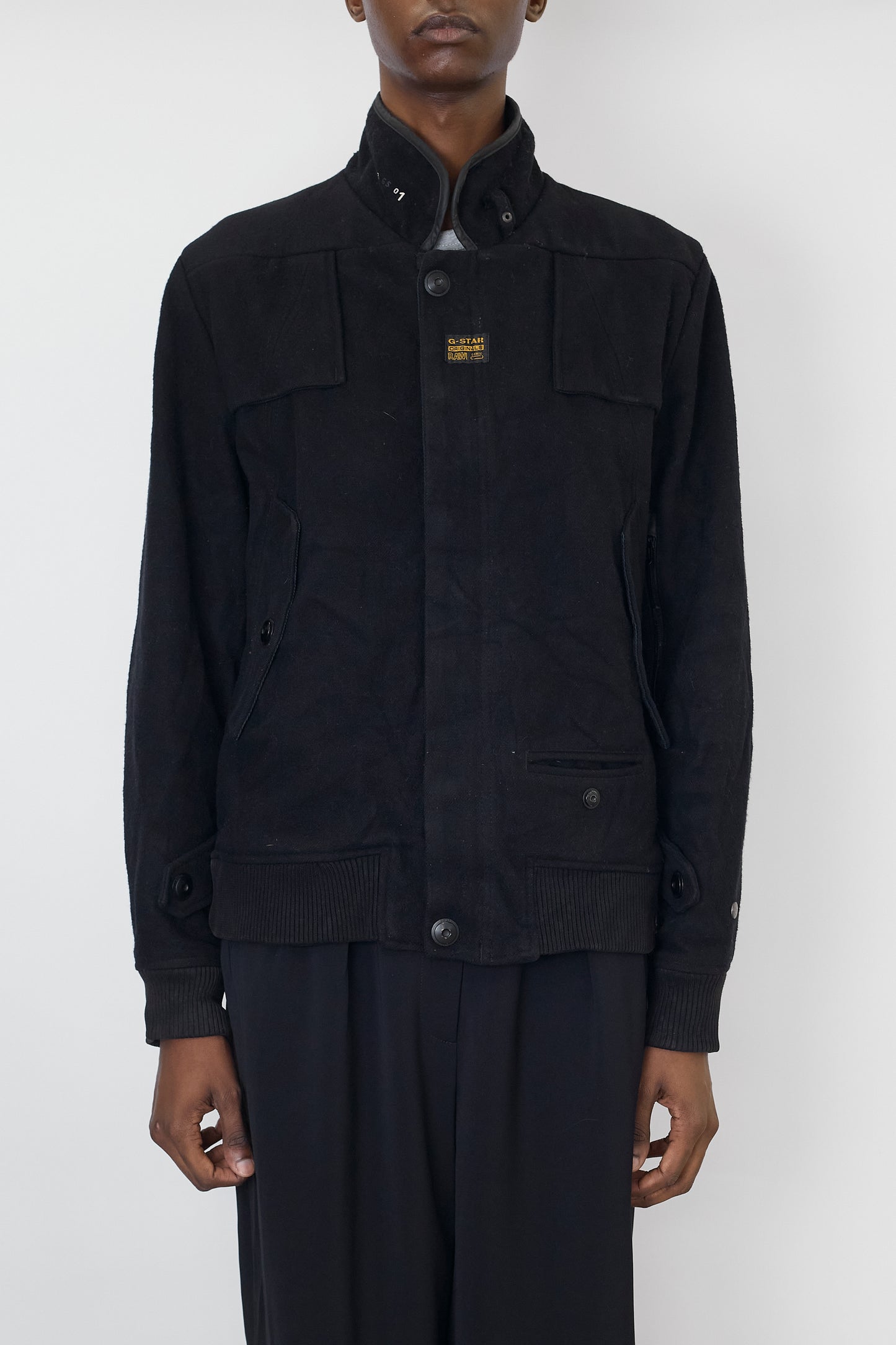 G-STAR RAW DESIGNED BLACK WOOL SHORT JACKET