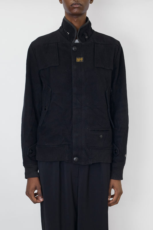 G-STAR RAW DESIGNED BLACK WOOL SHORT JACKET