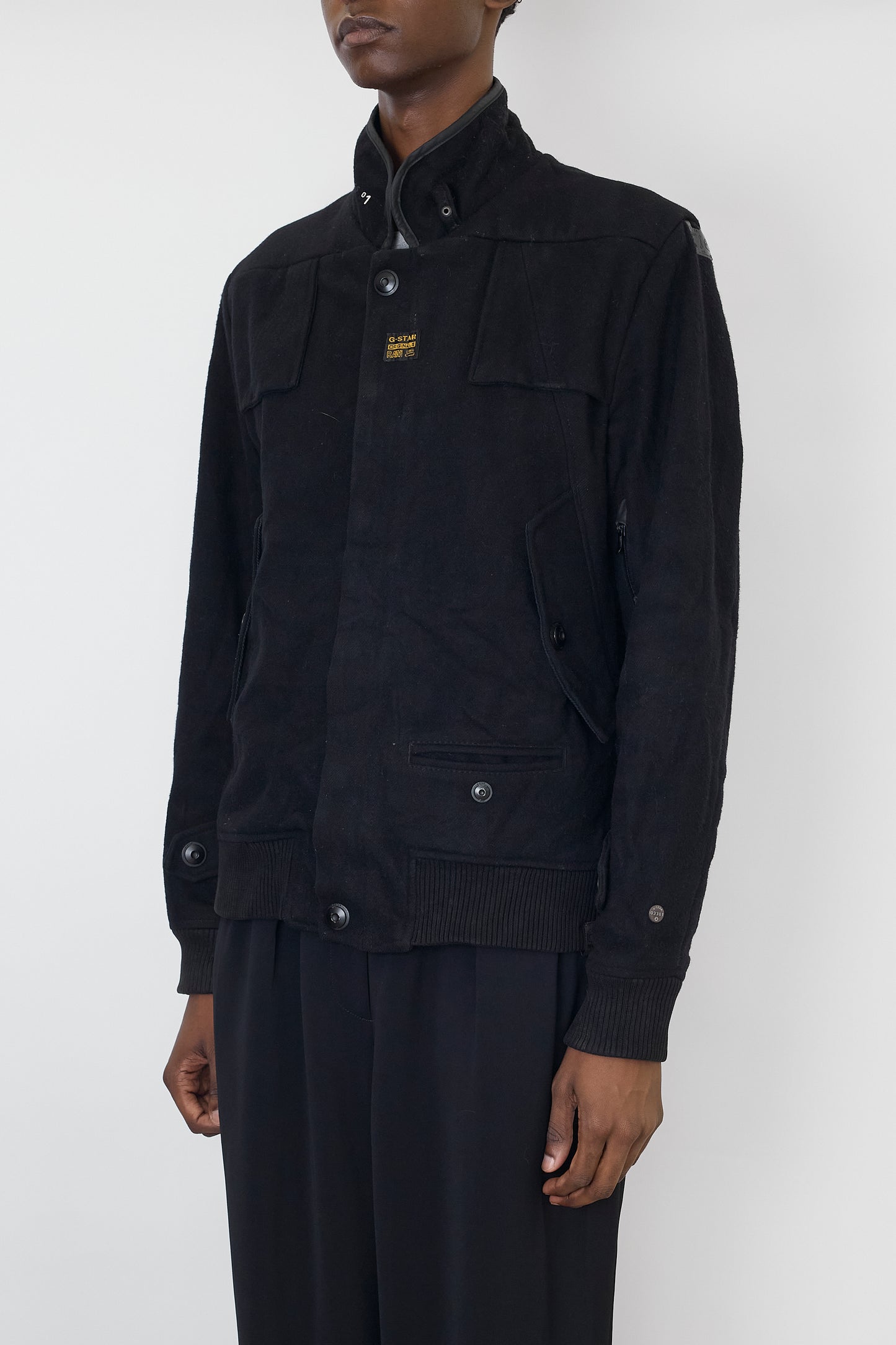 G-STAR RAW DESIGNED BLACK WOOL SHORT JACKET