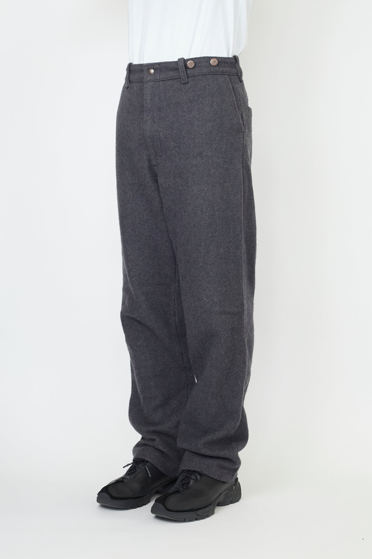 VINTAGE GRAY WOOL WIDE PANTS MADE IN CANADA