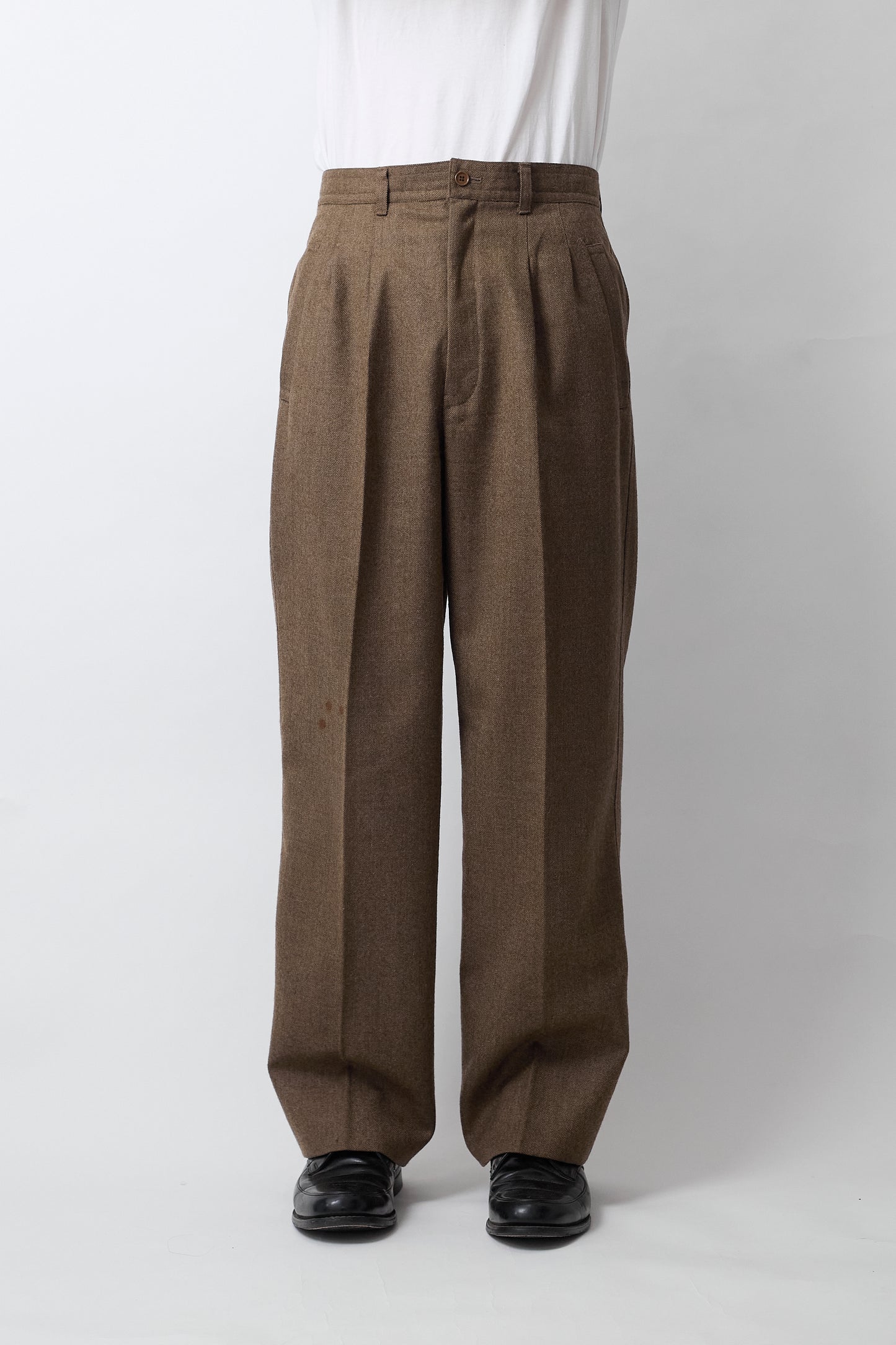 ISSEY MIYAKE MEN BROWN WOOL WIDE PANTS