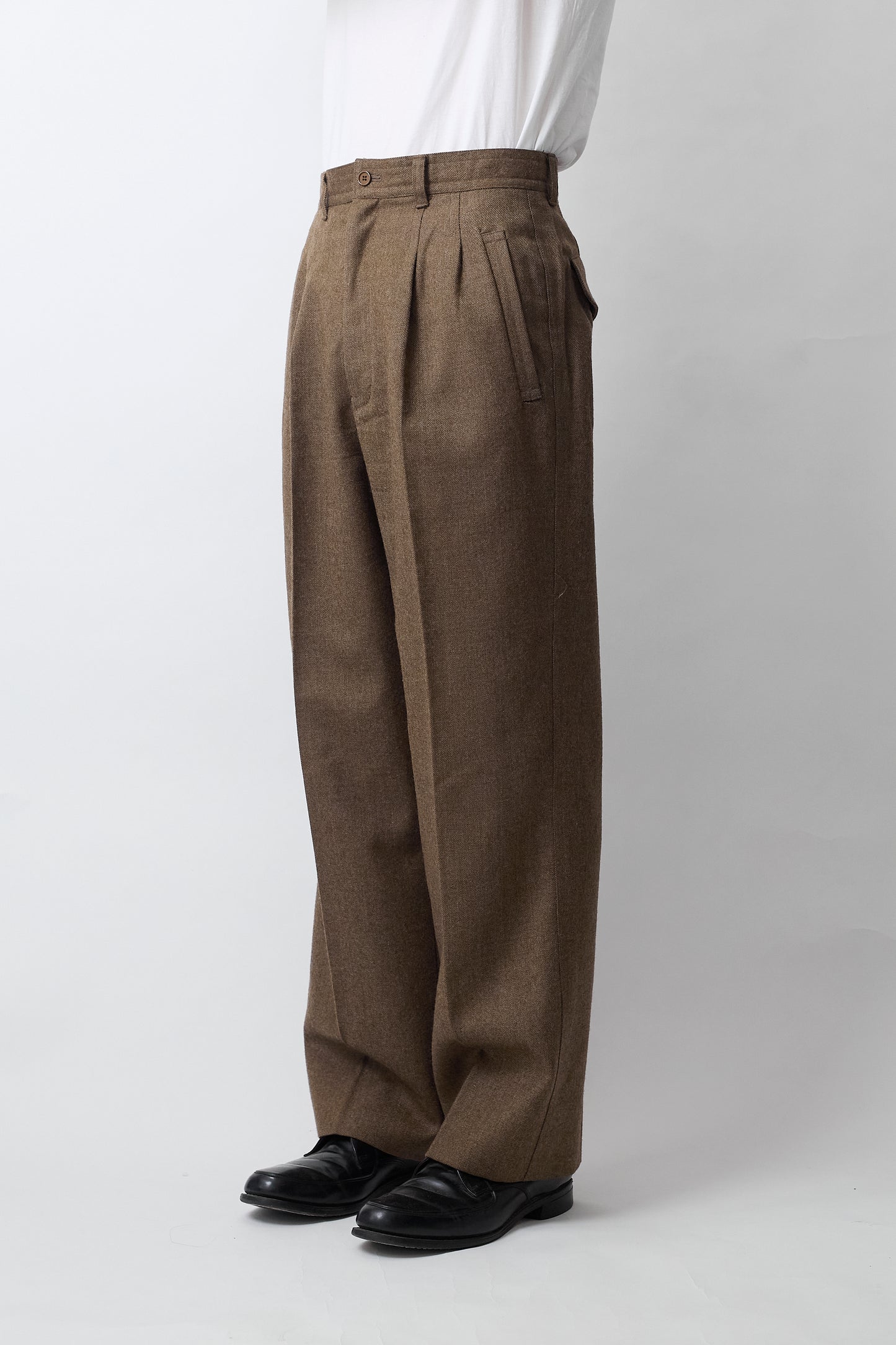 ISSEY MIYAKE MEN BROWN WOOL WIDE PANTS