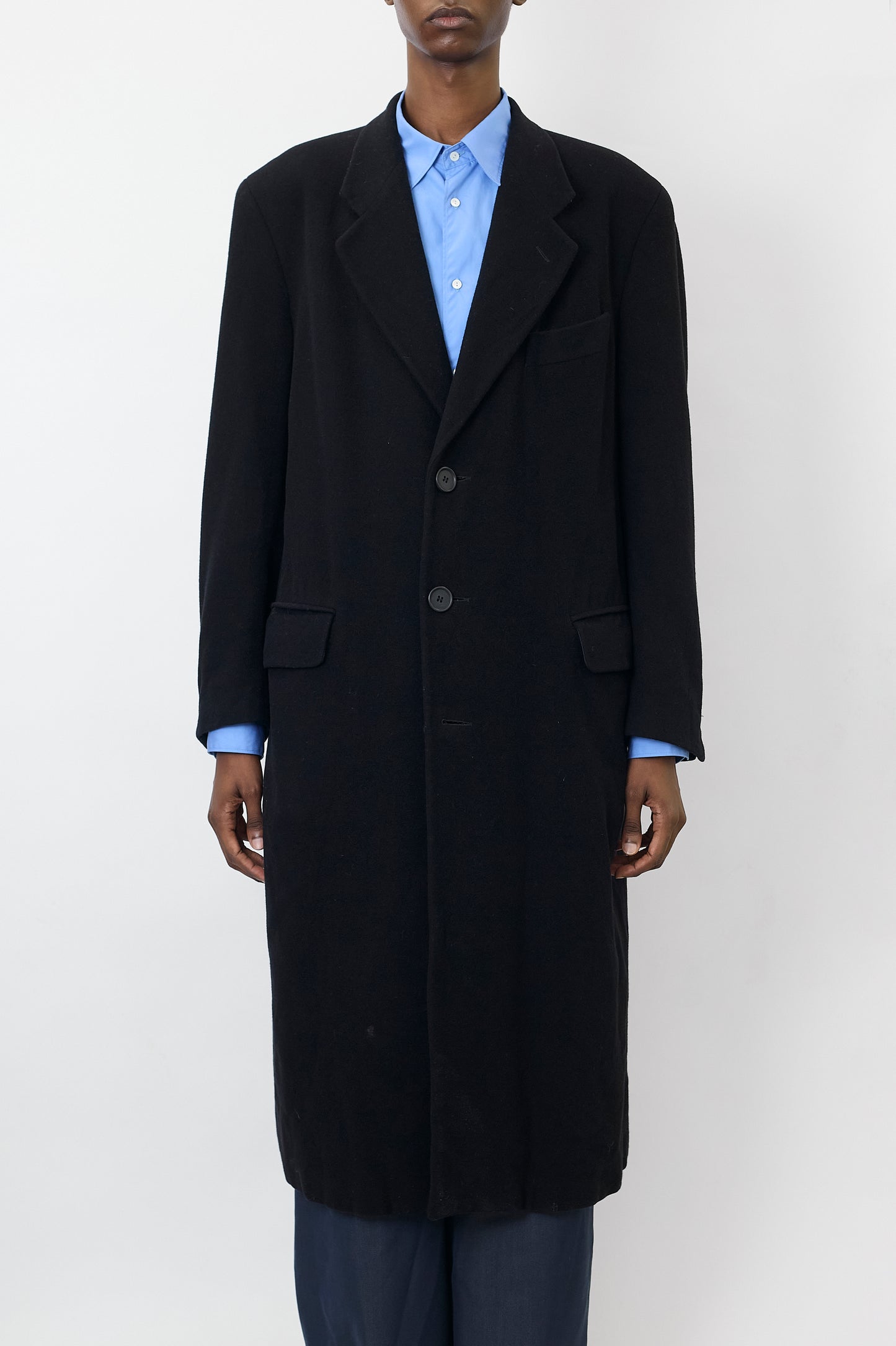 GIORGIO ARMANI BLACK WOOL LONG COAT MADE IN ITALY