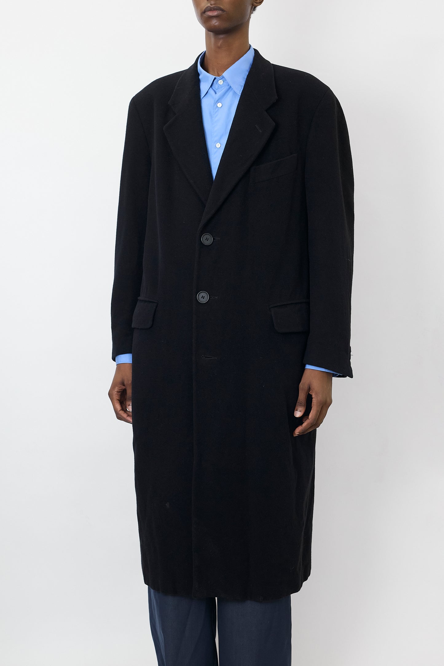 GIORGIO ARMANI BLACK WOOL LONG COAT MADE IN ITALY