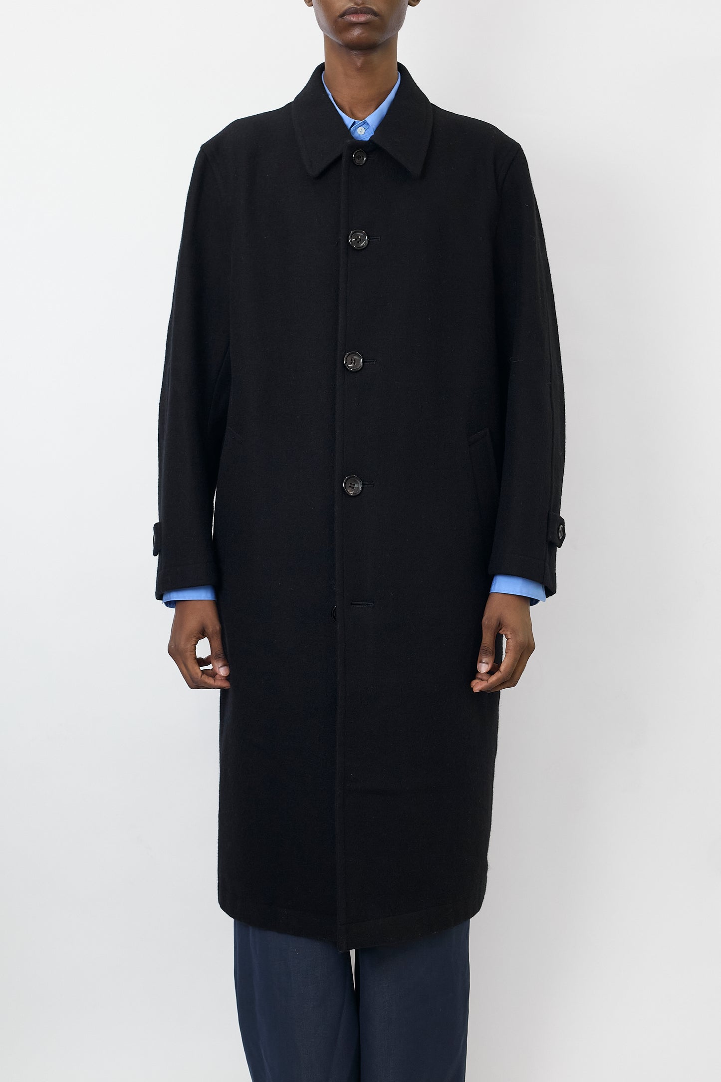 COMME DES GARCONS HOMME HOMME BLACK WOOL LONG COAT