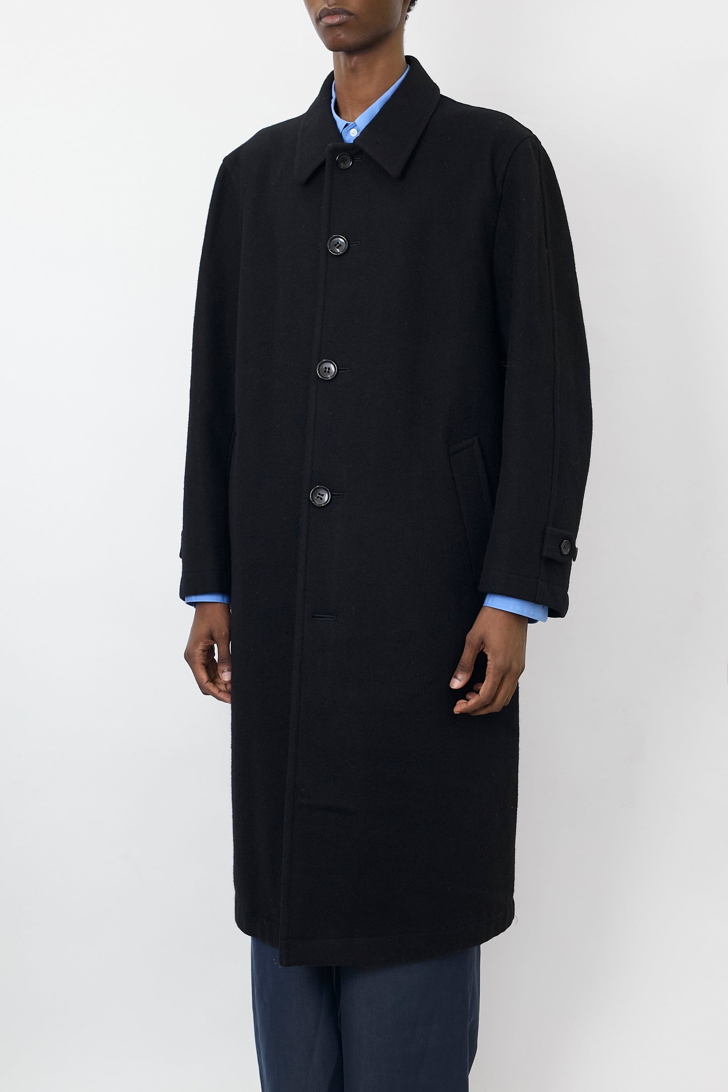 COMME DES GARCONS HOMME HOMME BLACK WOOL LONG COAT