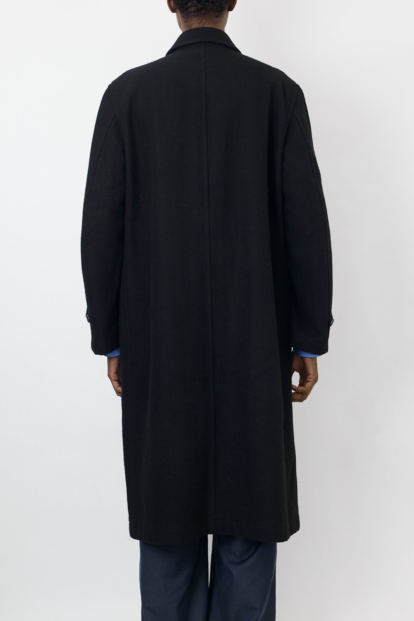 COMME DES GARCONS HOMME HOMME BLACK WOOL LONG COAT