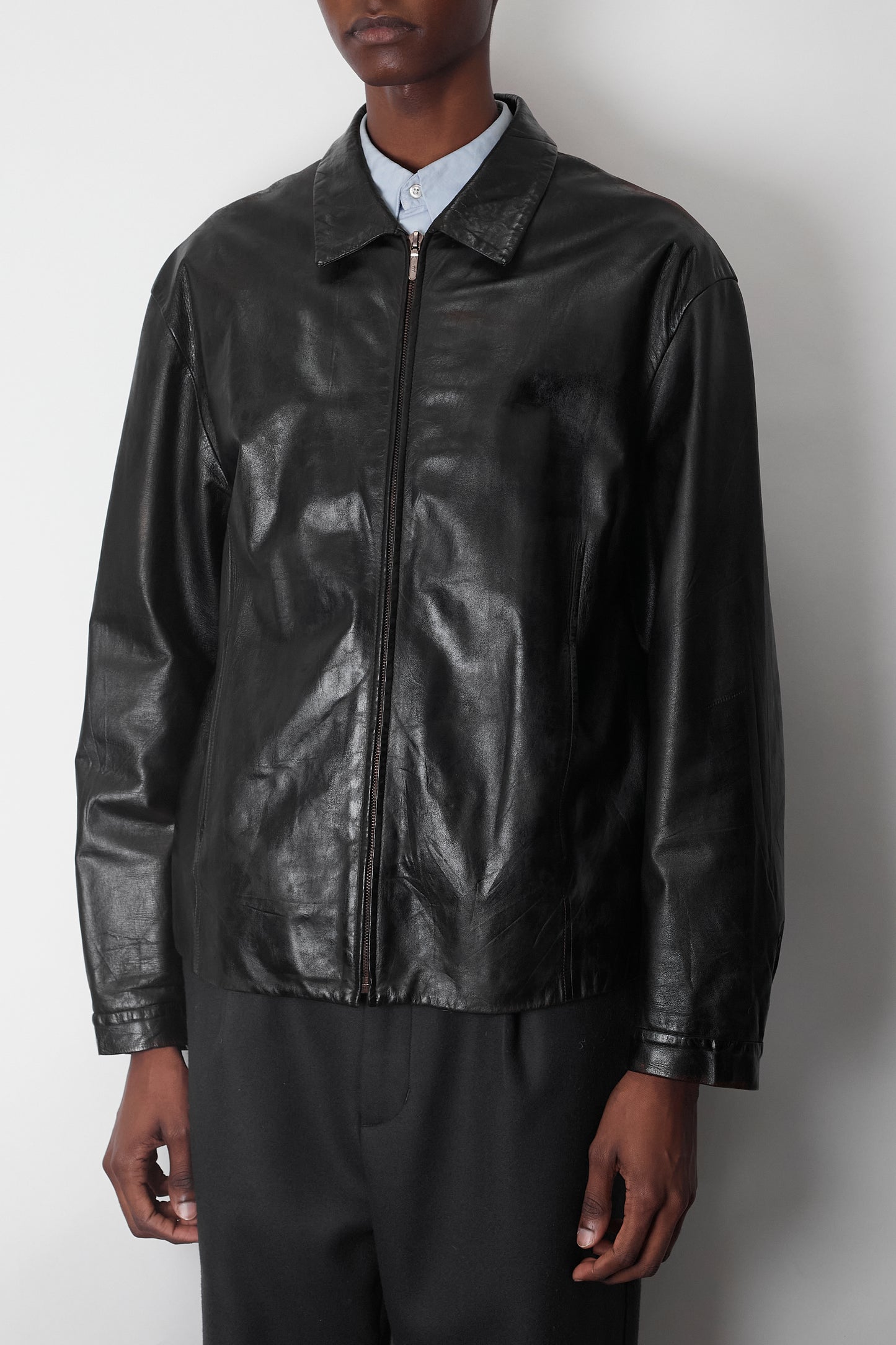 JIL SANDER BLACK LEATHER SHORT JACKET