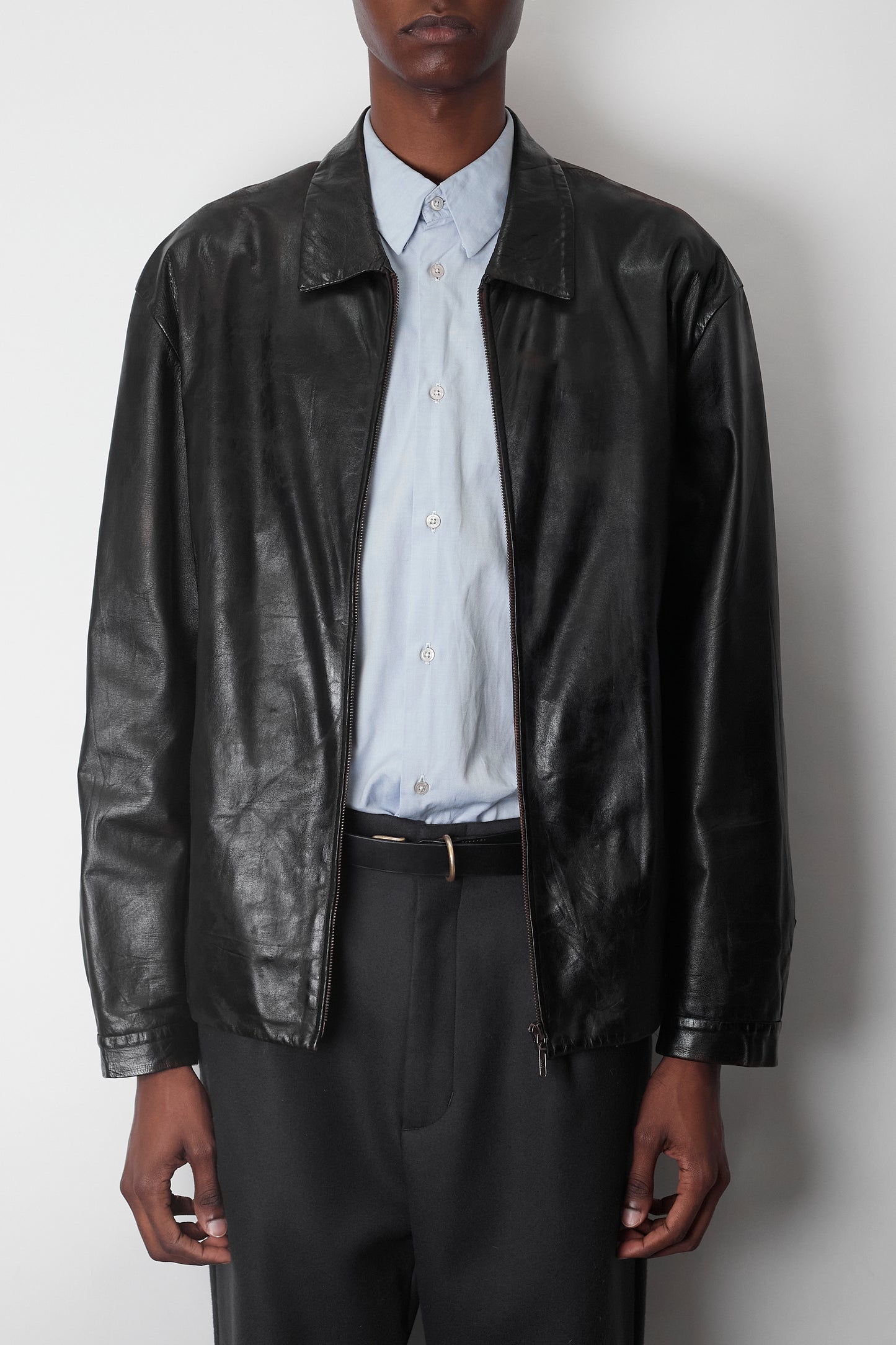 JIL SANDER BLACK LEATHER SHORT JACKET