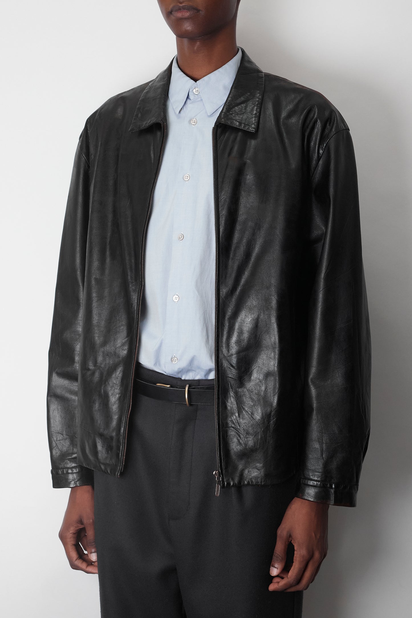 JIL SANDER BLACK LEATHER SHORT JACKET