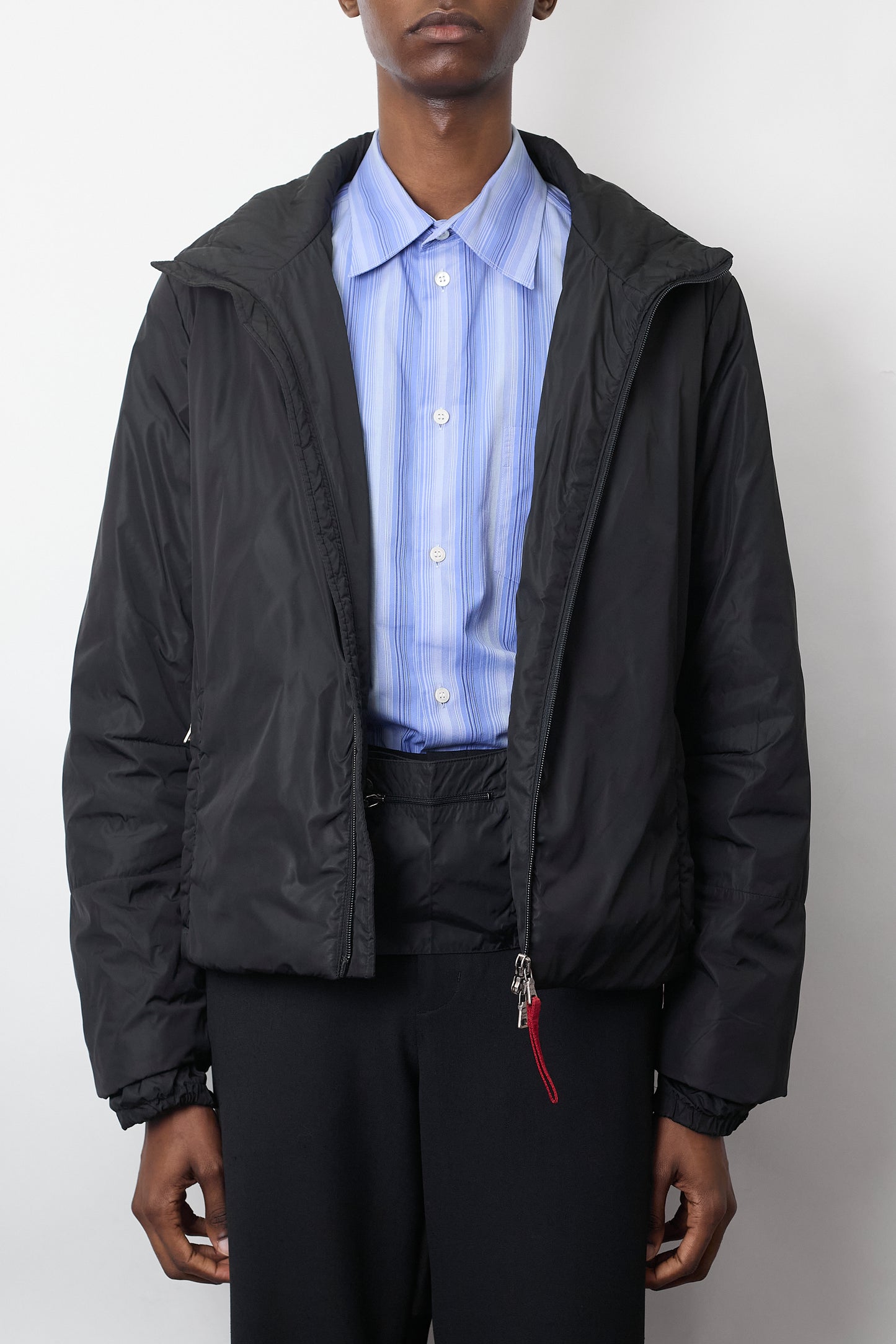 PRADA SPORT BLACK TECH NYLON PADDED SHORT JACKET