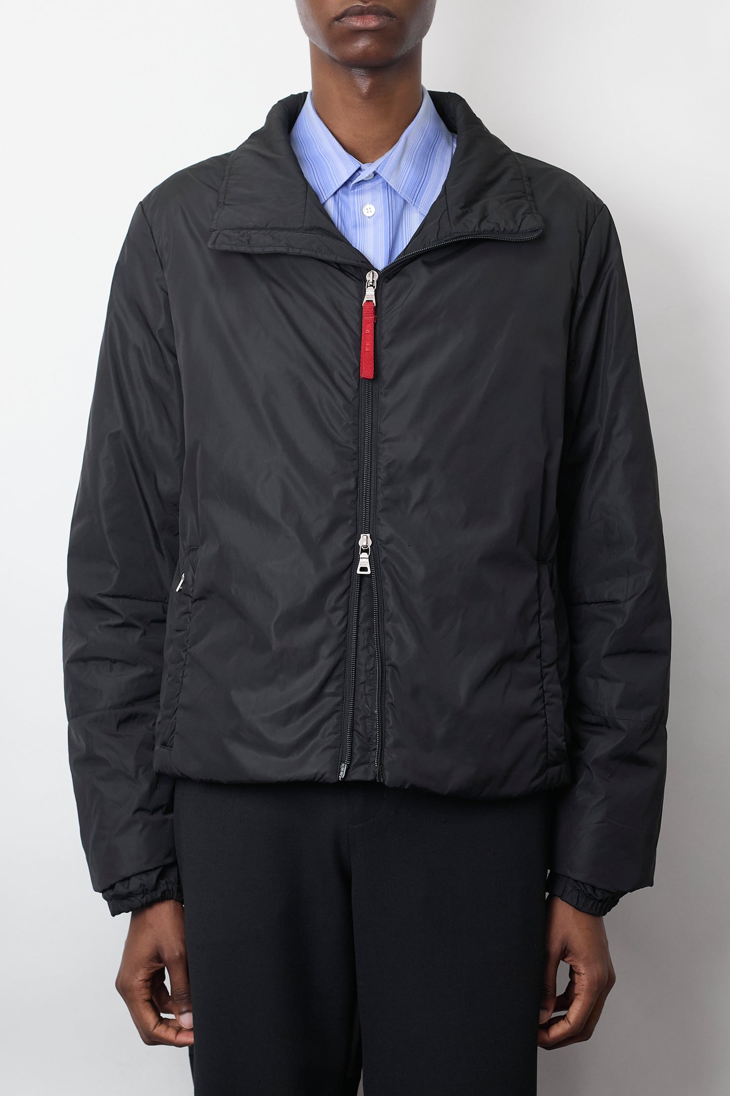 PRADA SPORT BLACK TECH NYLON PADDED SHORT JACKET