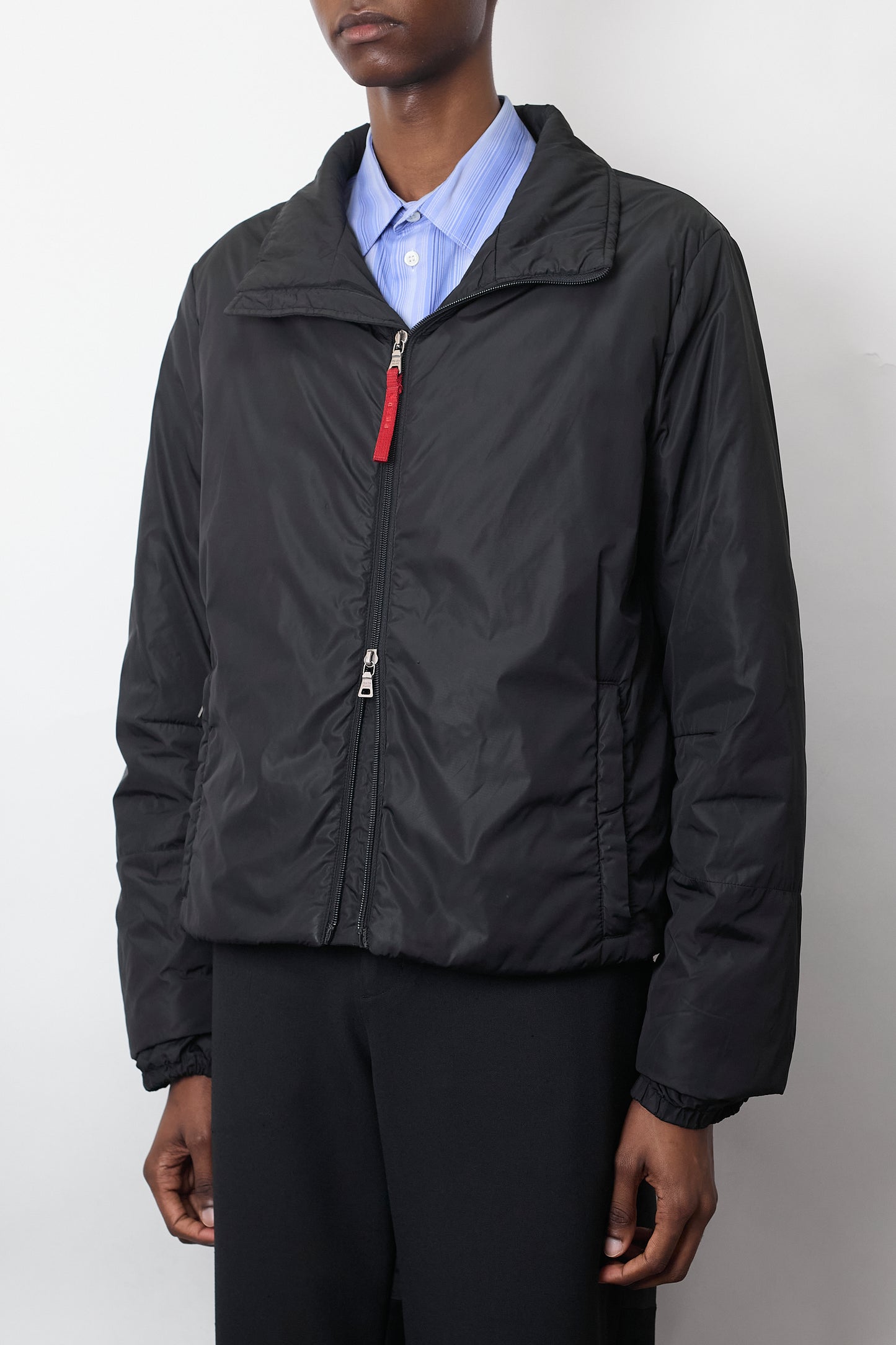 PRADA SPORT BLACK TECH NYLON PADDED SHORT JACKET