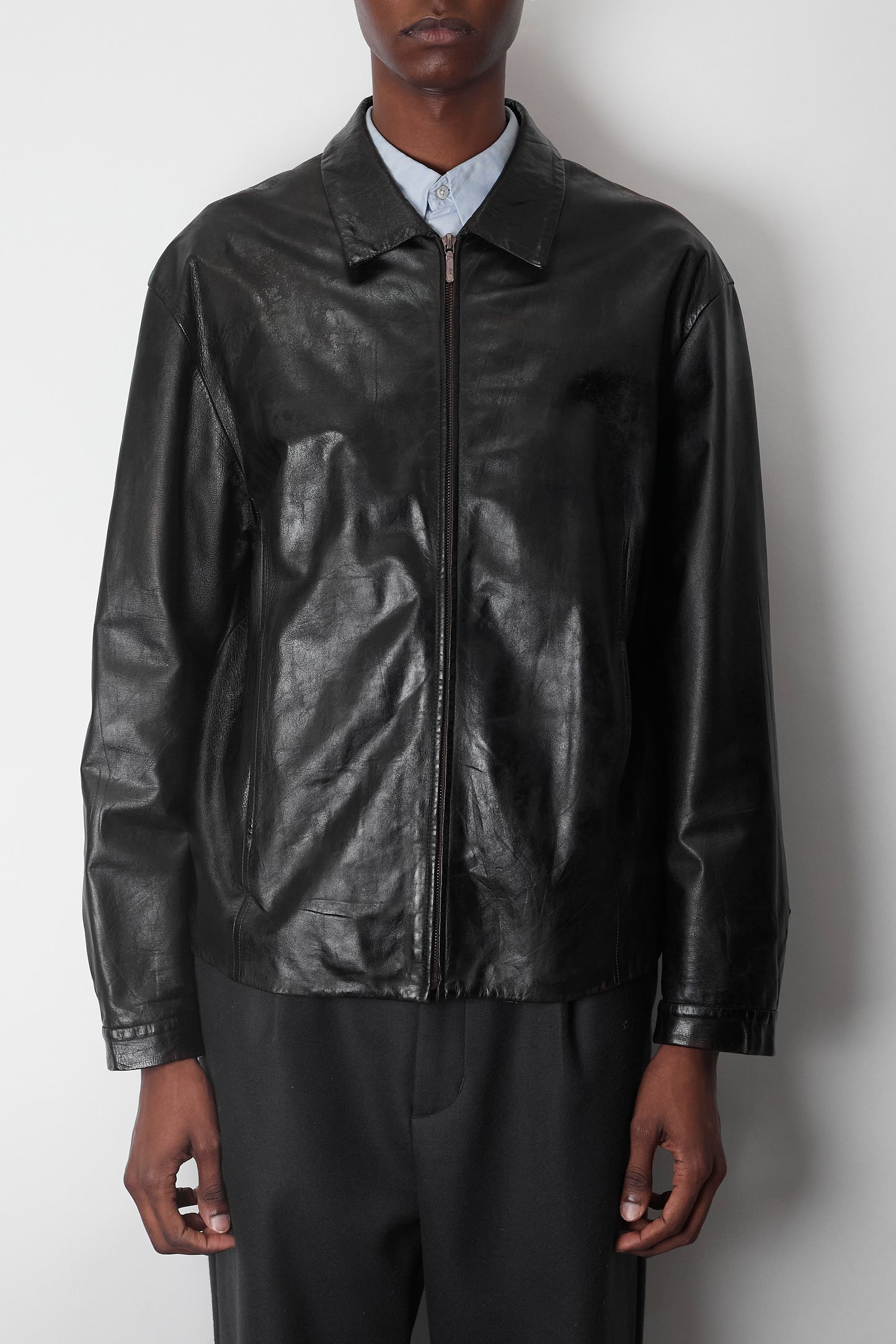 JIL SANDER BLACK LEATHER SHORT JACKET